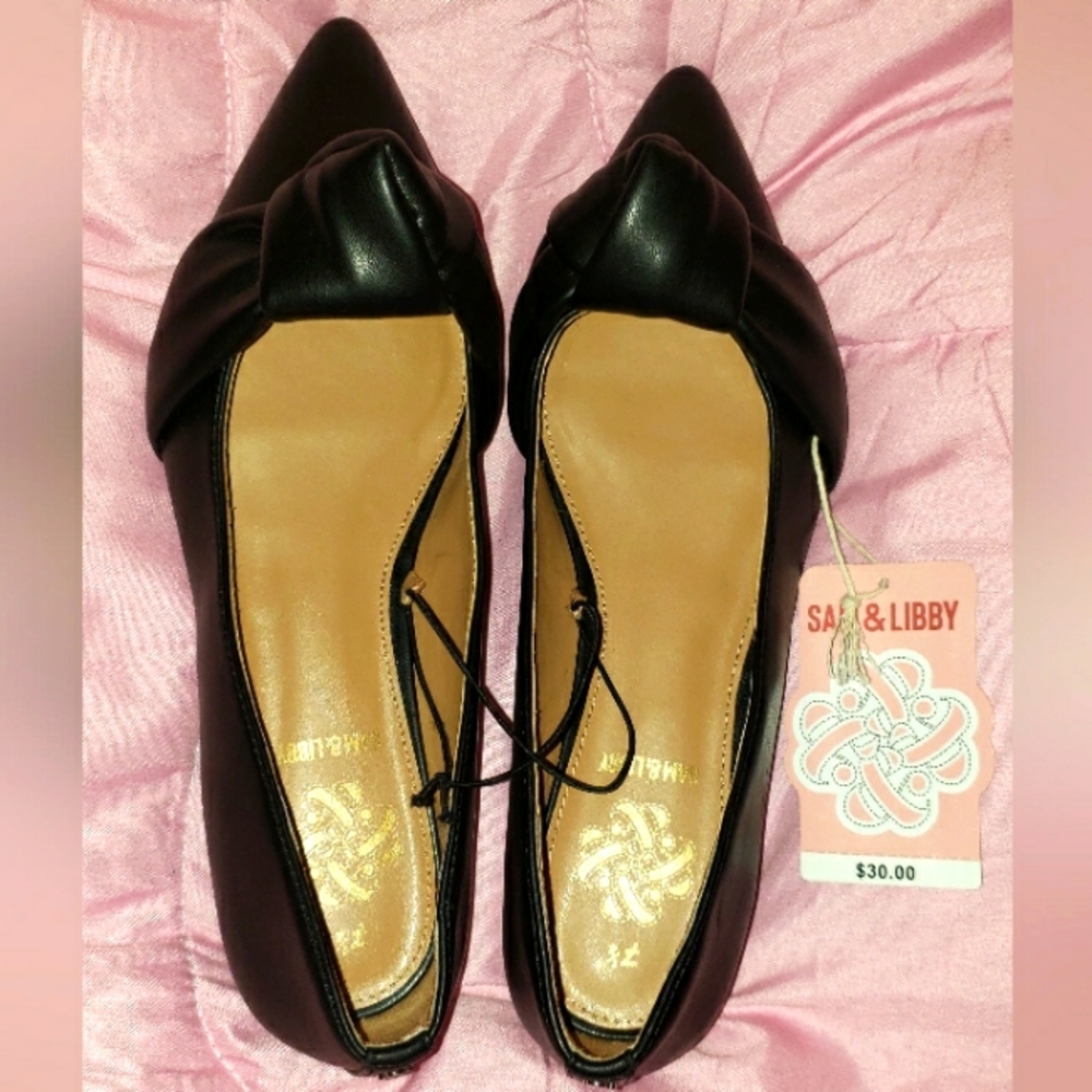 SAM AND LIBBY LAURENA KNOTTED FLATS BLACK SIZE  7 1/2